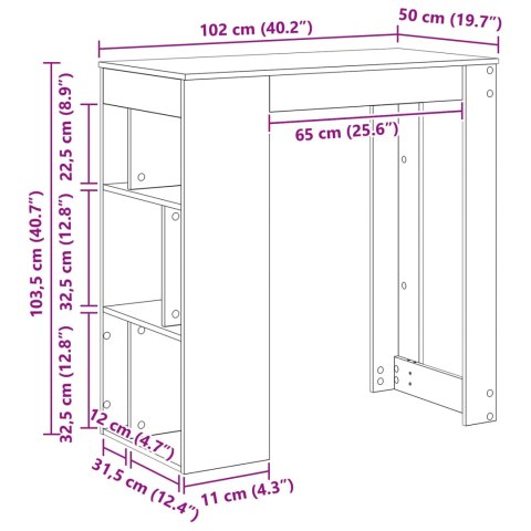 STÓŁ BAROWY Z PÓŁKĄ CZARNY DĄB 102X50X103,5CM