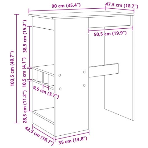 STÓŁ BAROWY Z PÓŁKĄ CZARNY DĄB 90X47.5X103.5CM
