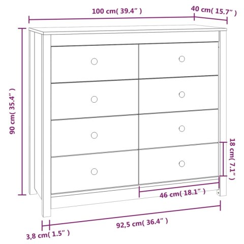 KOMODA,BIAŁY 100X40X90CM LITE DREWNO SOSNOWE