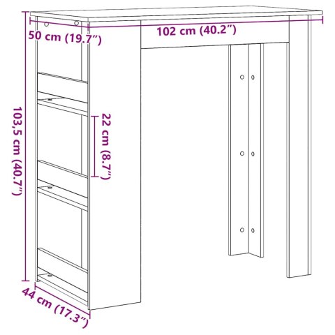 STOLIK BAROWY Z PÓŁKAMI CZARNY DĄB 102X50X103,5CM