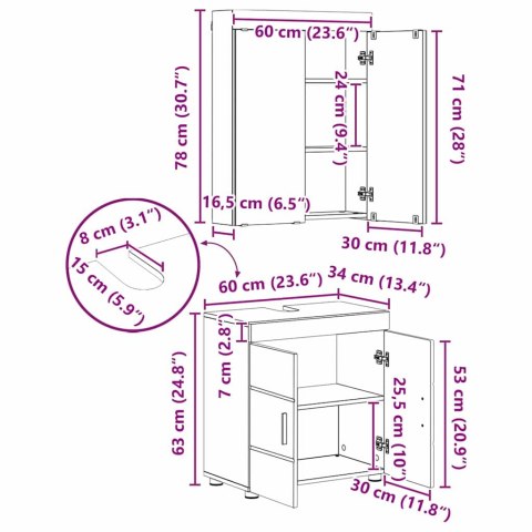 ZESTAW MEBLI ŁAZIENKOWYCH Z PÓŁKĄ Z DRZWIAMI TULUM STARE DREWNO