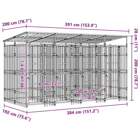 KOJEC ZEWNĘTRZNY DLA PSÓW Z ZADASZENIEM STALOWY 7,37M²