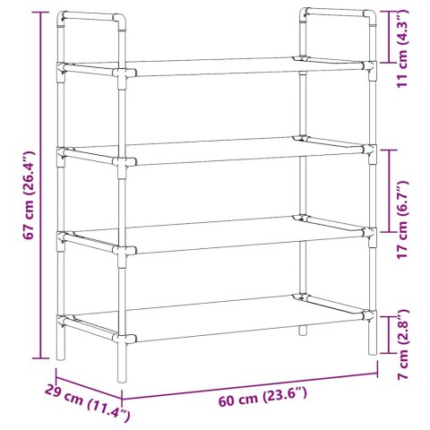 STOJAK NA BUTY Z 4 PÓŁKAMI METAL I WŁÓKNINA CZARNY