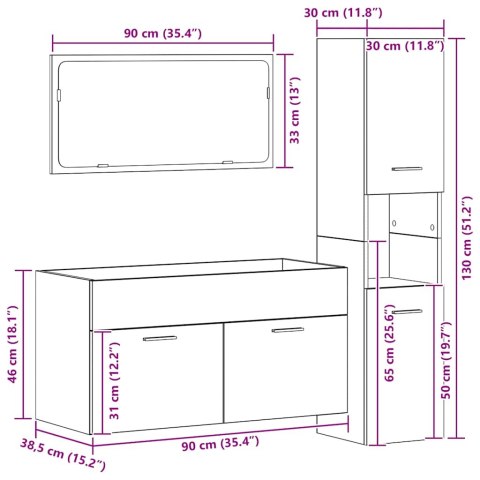 3-CZĘŚCIOWY ZESTAW MEBLI ŁAZIENKOWYCH DĄB ARTISAN