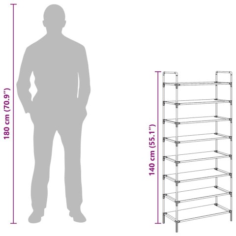 STOJAK NA BUTY Z 8 PÓŁKAMI METAL I WŁÓKNINA SREBRNY