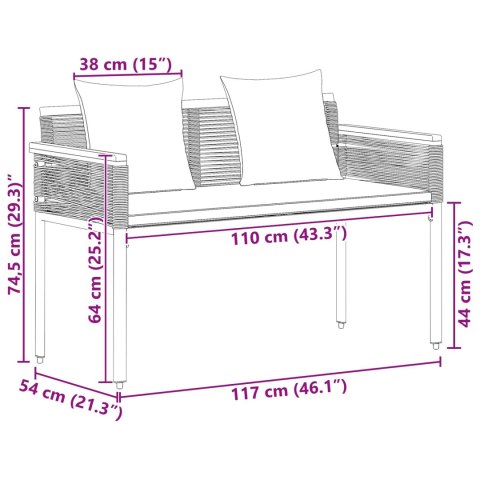 ŁAWKA OGRODOWA CZARNY I TURKUSOWY 117X54X74.5CM POLIRATTAN