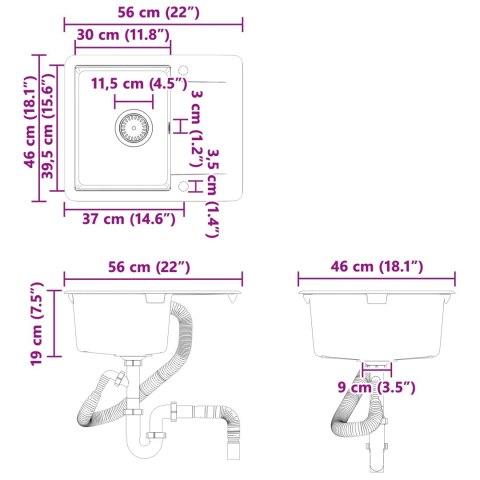 ZLEW BIAŁY 560X460MM 80% KWARC I 20% ŻYWICA
