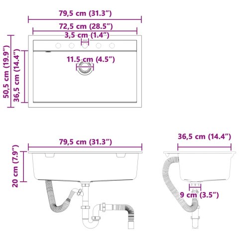 ZLEW BIAŁY 795X505MM 80% KWARCU I 20% ŻYWICY