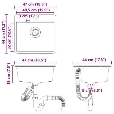 ZLEW CZARNY 470X440MM GRANIT