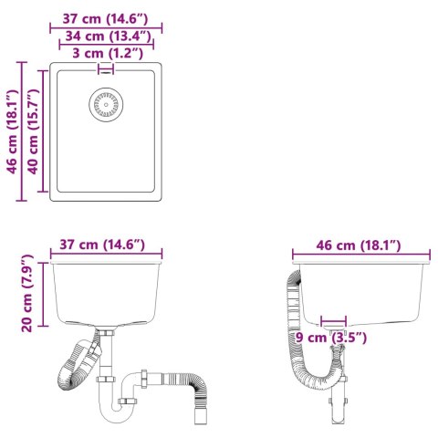 ZLEW SZARY 370X460MM 80% KWARC I 20% ŻYWICA