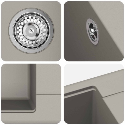 ZLEW SZARY 560X460MM 80% KWARC I 20% ŻYWICA