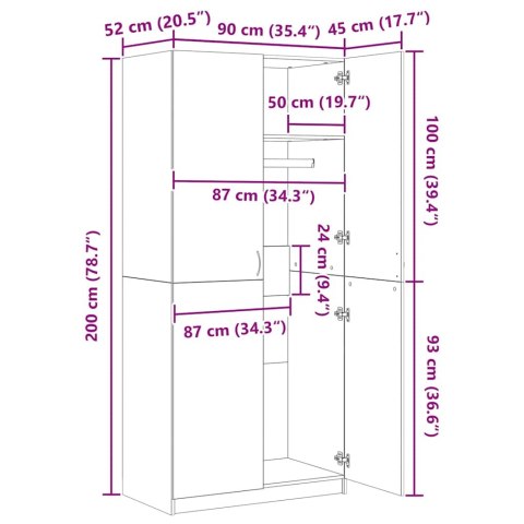SZAFA PRZYDYMIONY DĄB 90X52X200CM