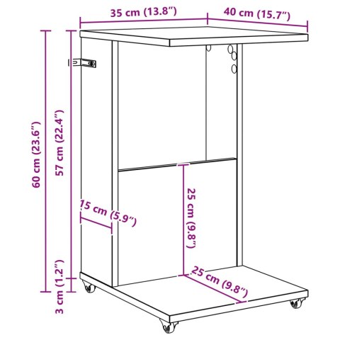 STOLIK BOCZNY Z KOŁEM DĄB WĘDZONY 40X35X60CM