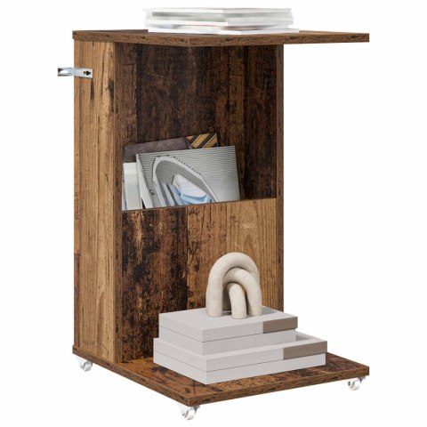 STOLIK BOCZNY Z KOŁEM STARE DREWNO 40X35X60CM