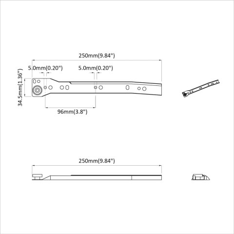 PROWADNICA SZUFLADY 12 SZT. BIAŁY 250MM STAL