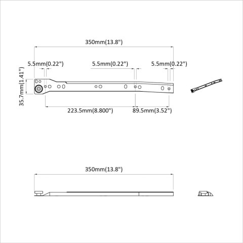 PROWADNICA SZUFLADY 12 SZT. BIAŁY 350MM STAL