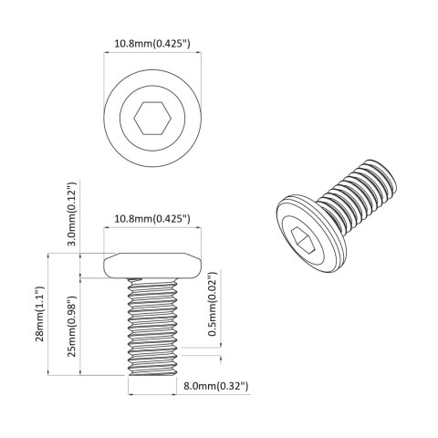 ŚRUBA 1593 SZT. SREBRNY 8X25MM STAL