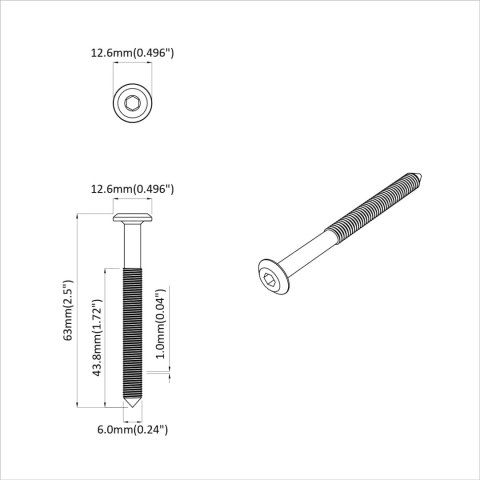 ŚRUBA 1600 SZT. SREBRNY M6X60MM STAL