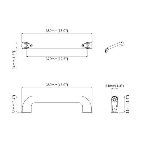 UCHWYT GŁADKI 69 SZT. CZARNY 380X34X85MM ALUMINIUM I PP