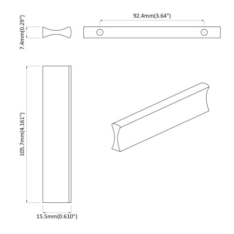 UCHWYT GŁADKI 828 SZT. SREBRNY 105.7X7.4X15.5MM ALUMINIUM