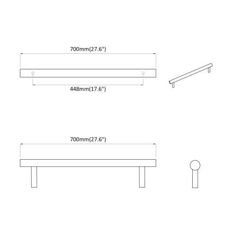 UCHWYT DO SZAFKI 2 SZT. SREBRNY 700MM STAL NIERDZEWNA