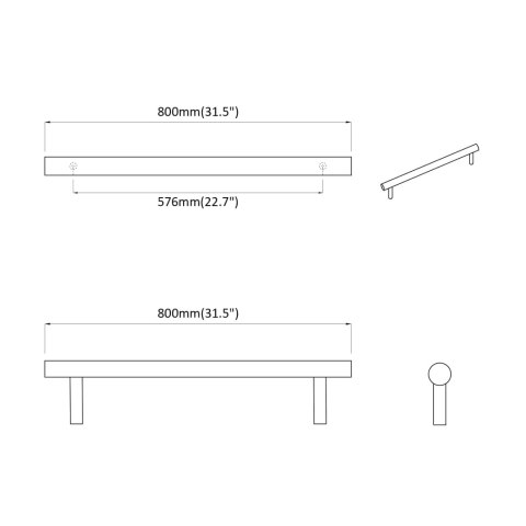UCHWYT DO SZAFKI 2 SZT. SREBRNY 800MM STAL NIERDZEWNA