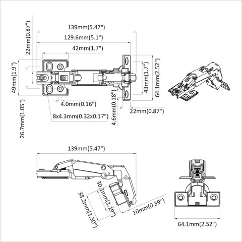 ZAWIAS 12 SZT. NIKIEL 139X64,1X10MM ŻELAZO
