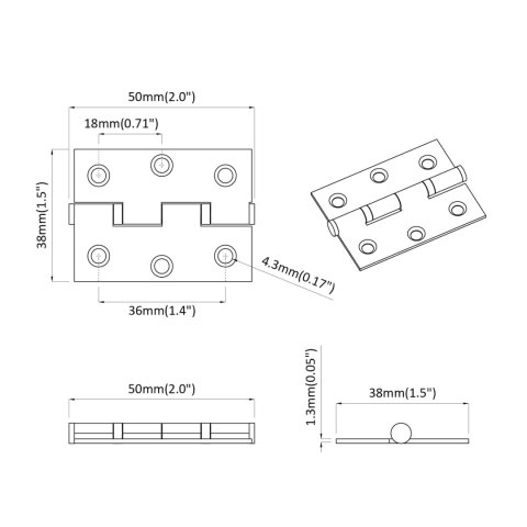 ZAWIAS 720 SZT. SREBRNY 50X38X1,3MM STAL