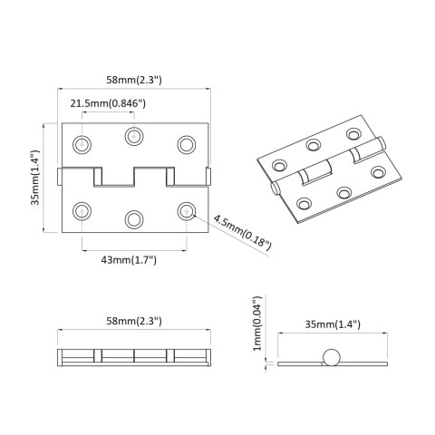 ZAWIAS GŁADKI 899 SZT. SREBRNY 58X35X1MM STAL