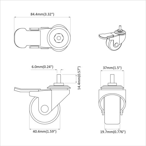 KÓŁKA 12 SZT. CZARNY 40,4X40,4X19,7MM ŻELAZO I NYLON