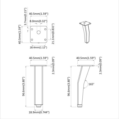 NOGI STOJĄCE 12 SZT. CZARNY 40X40X100MM ŻELAZO