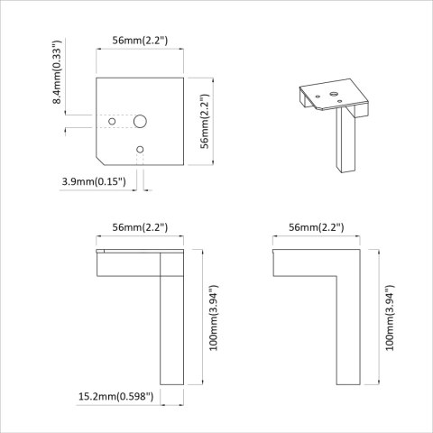 NOGI MEBLOWE DO MEBLI STOJĄCE 12 SZT. CZARNY 57X57X100MM ŻELAZO