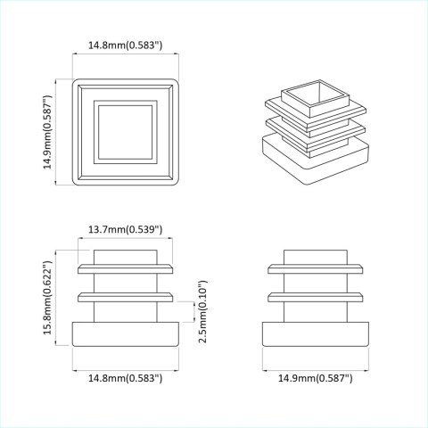 ZAŚLEPKI KOŃCOWE 10909 SZT. CZARNY 15X15X15MM PP