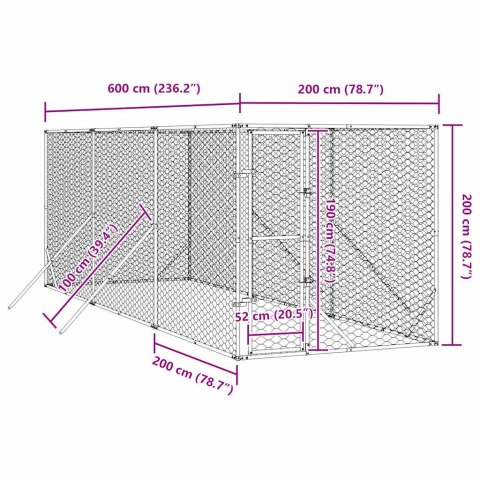 KOJEC ZEWNĘTRZNY DLA PSA SREBRNY 2X6X2M STAL GALWANIZOWANA
