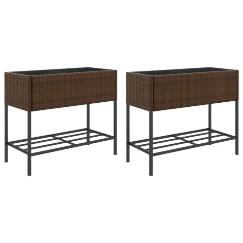 DONICE OGRODOWE Z PÓŁKĄ 2 SZT. BRĄZ 90X40X75CM POLIRATTAN