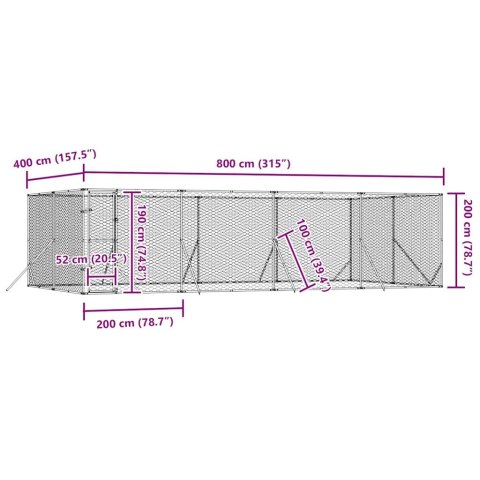 KOJEC ZEWNĘTRZNY DLA PSA SREBRNY 8X4X2M STAL GALWANIZOWANA