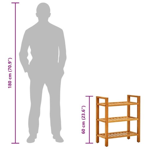 STOJAK NA BUTY Z 3 PÓŁKAMI 50X27X60CM DREWNO DĘBOWE