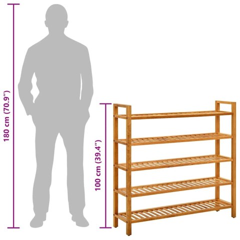 STOJAK NA BUTY Z 5 PÓŁKAMI 100X27X100CM DREWNO DĘBOWE