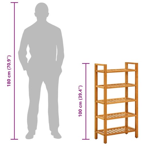 STOJAK NA BUTY Z 5 PÓŁKAMI 50X27X100CM DREWNO DĘBOWE