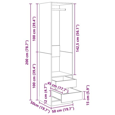 SZAFA Z SZUFLADAMI BETONOWY SZARY 50X50X200CM