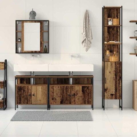 ZESTAW MEBLI ŁAZIENKOWYCH Z PÓŁKĄ Z DRZWIAMI 4 PCS STARE DREWNO