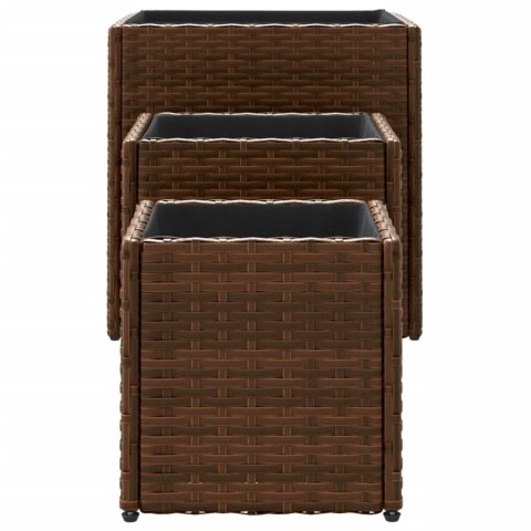 DONICE OGRODOWE 3 SZT. BRĄZOWE POLIRATTAN