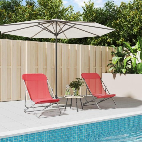 SKŁADANE KRZESŁA PLAŻOWE 2 SZT. CZERWONE TEXTILENE I STAL