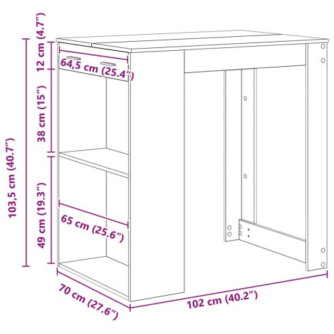 STÓŁ BAROWY Z SZUFLADĄ Z PÓŁKĄ CZARNY DĄB 102X70X103,5CM