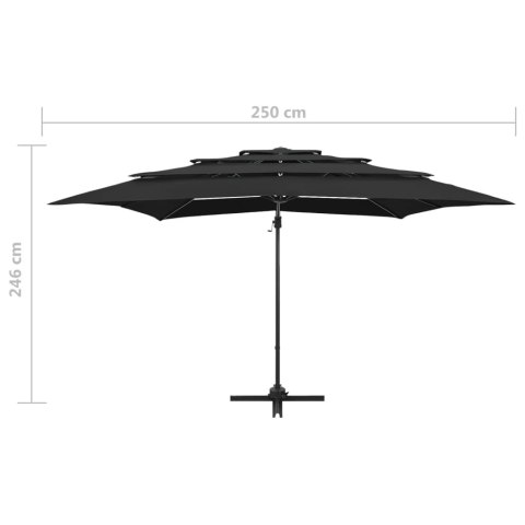 4-POZIOMOWY PARASOL NA ALUMINIOWYM SŁUPKU CZARNY 250X250CM