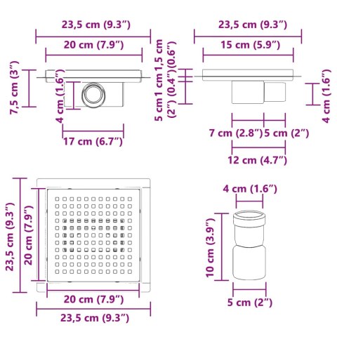 ODPŁYW PRYSZNICOWY W KROPKI SREBRNY 20X 20CM