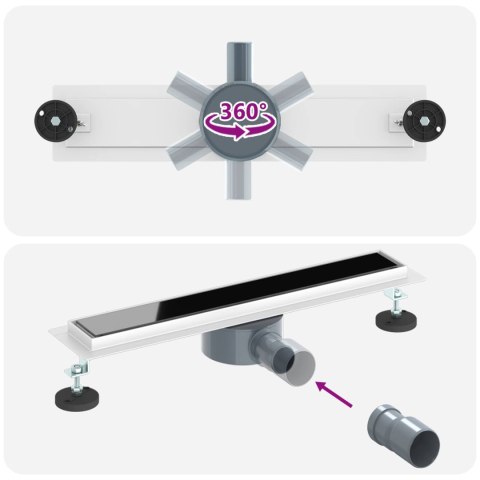 ODPŁYW PRYSZNICOWY Z SZKLANĄ POKRYWĄ I SYFONEM 360° 50CM