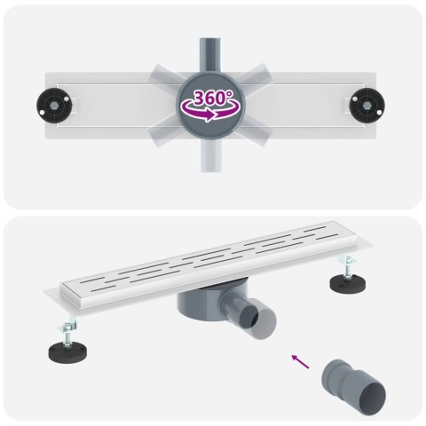 ODPŁYW PRYSZNICOWY Z SZKLANĄ POKRYWĄ I SYFONEM 360° 50CM
