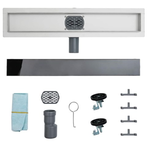 ODPŁYW PRYSZNICOWY Z SZKLANĄ POKRYWĄ I SYFONEM 360° 80CM