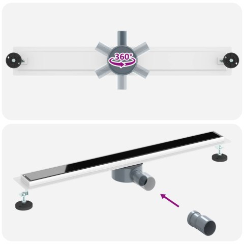 ODPŁYW PRYSZNICOWY Z SZKLANĄ POKRYWĄ I SYFONEM 360° 80CM